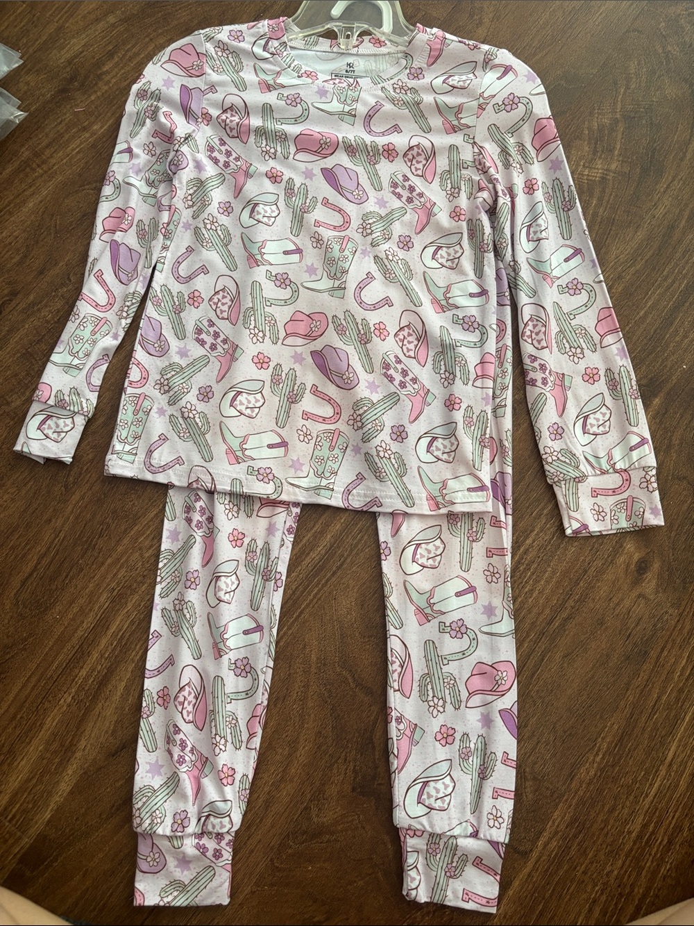 Girls' Long Sleeve Bamboo Pink Cowboy Print Pajama Set